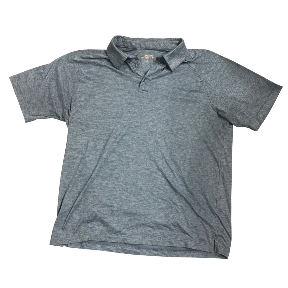 Ultimate Terrain Polo Shirt Large Blue Heather Performance Short Sleeve L